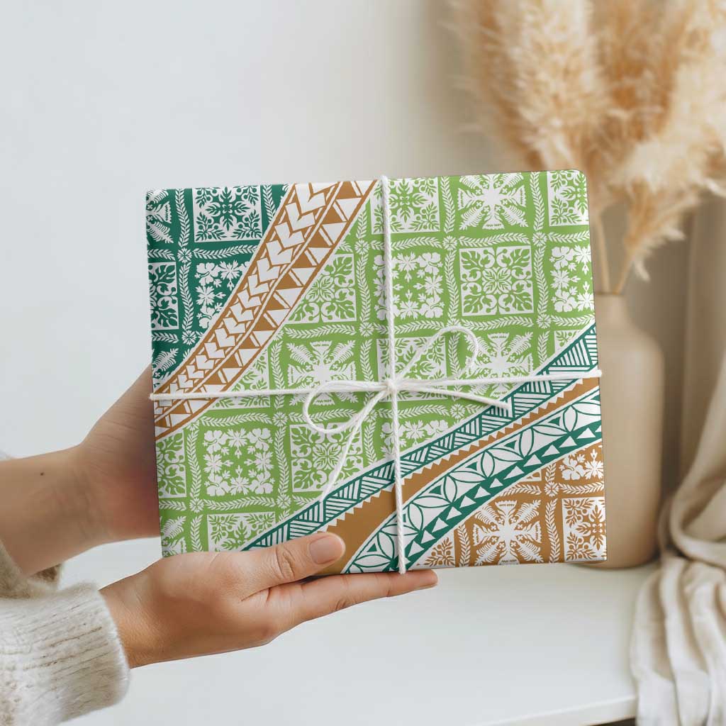 Hawaiian Quilt Pattern Wrapping Paper Green Chestnut Color Mixed LT01 - Polynesian Pride