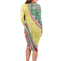 Hawaiian Quilt Pattern Long Sleeve Bodycon Dress Special Color Mixed LT01 - Polynesian Pride