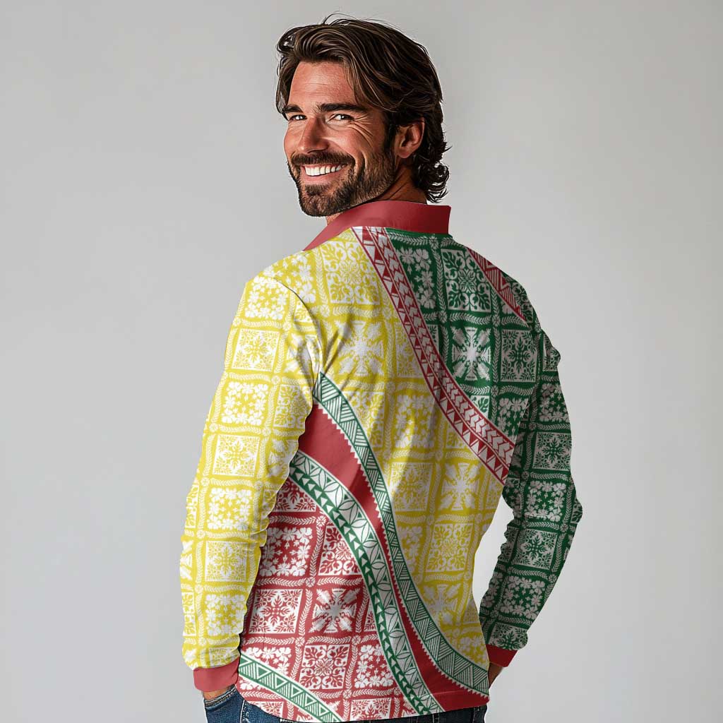 Hawaiian Quilt Pattern Long Sleeve Polo Shirt Special Color Mixed LT01 - Polynesian Pride