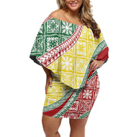 Hawaiian Quilt Pattern Off Shoulder Short Dress Special Color Mixed LT01 Women Multicolor - Polynesian Pride