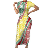 Hawaiian Quilt Pattern Short Sleeve Bodycon Dress Special Color Mixed LT01 Long Dress Multicolor - Polynesian Pride