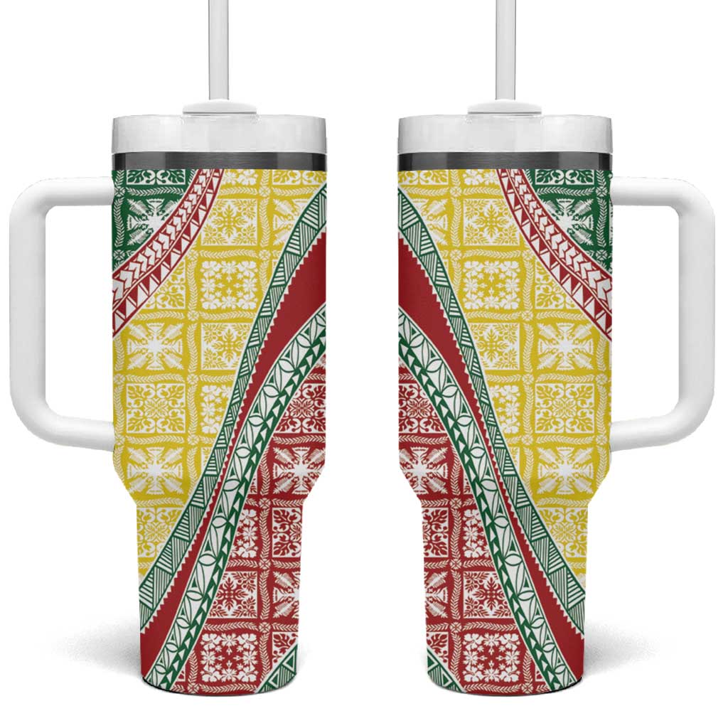 Hawaiian Quilt Pattern Tumbler With Handle Special Color Mixed LT01 One Size: 40 oz Multicolor - Polynesian Pride