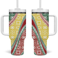 Hawaiian Quilt Pattern Tumbler With Handle Special Color Mixed LT01 One Size: 40 oz Multicolor - Polynesian Pride