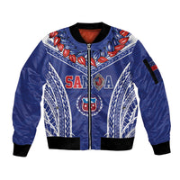 Custom Rugby Samoa 2026 Sleeve Zip Bomber Jacket UlaFala Polynesian Pattern LT01 Unisex Blue - Polynesian Pride