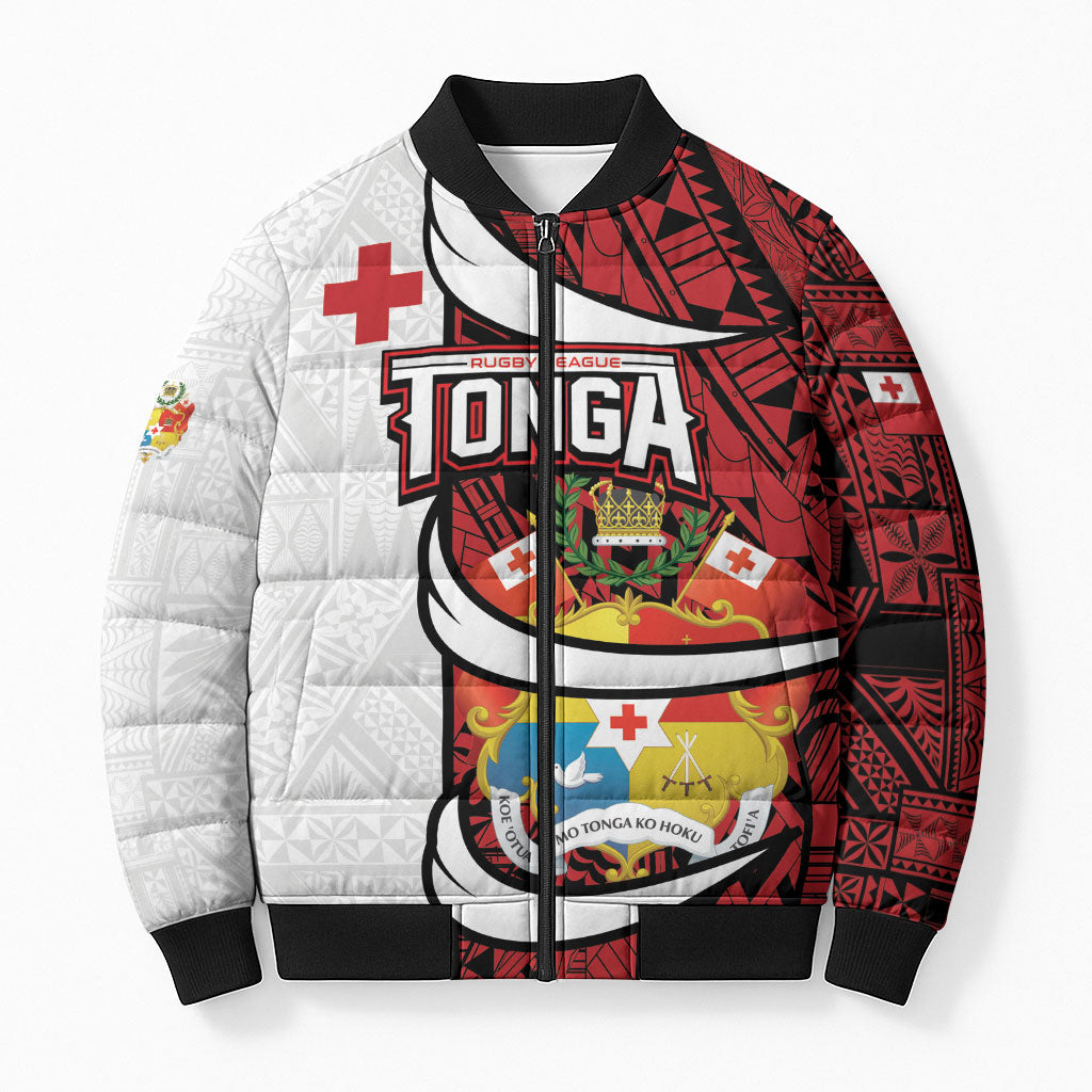 Custom Rugby Tonga 2026 Bomber Puffer Jacket Ngatu Pattern Special Version LT01 Unisex Red - Polynesian Pride