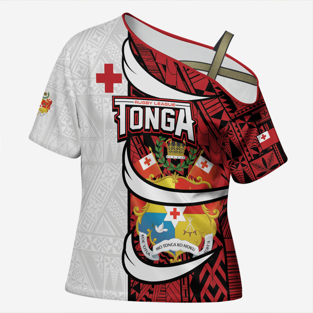 Custom Rugby Tonga 2026 Cross Shoulder Shirt Ngatu Pattern Special Version LT01 Female Red - Polynesian Pride