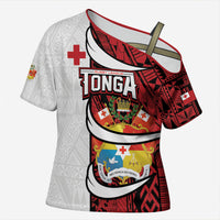 Custom Rugby Tonga 2026 Cross Shoulder Shirt Ngatu Pattern Special Version LT01 Female Red - Polynesian Pride