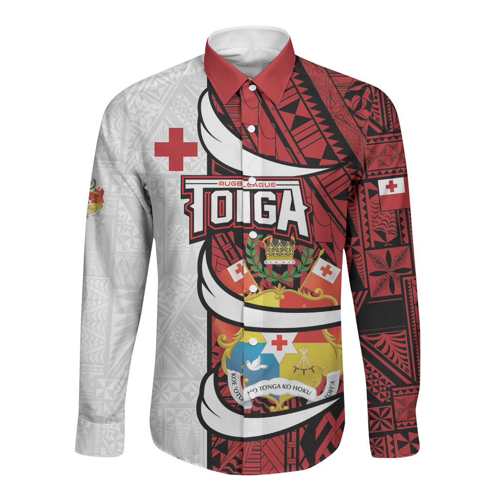 Custom Rugby Tonga 2026 Long Sleeve Button Shirt Ngatu Pattern Special Version LT01 Unisex Red - Polynesian Pride