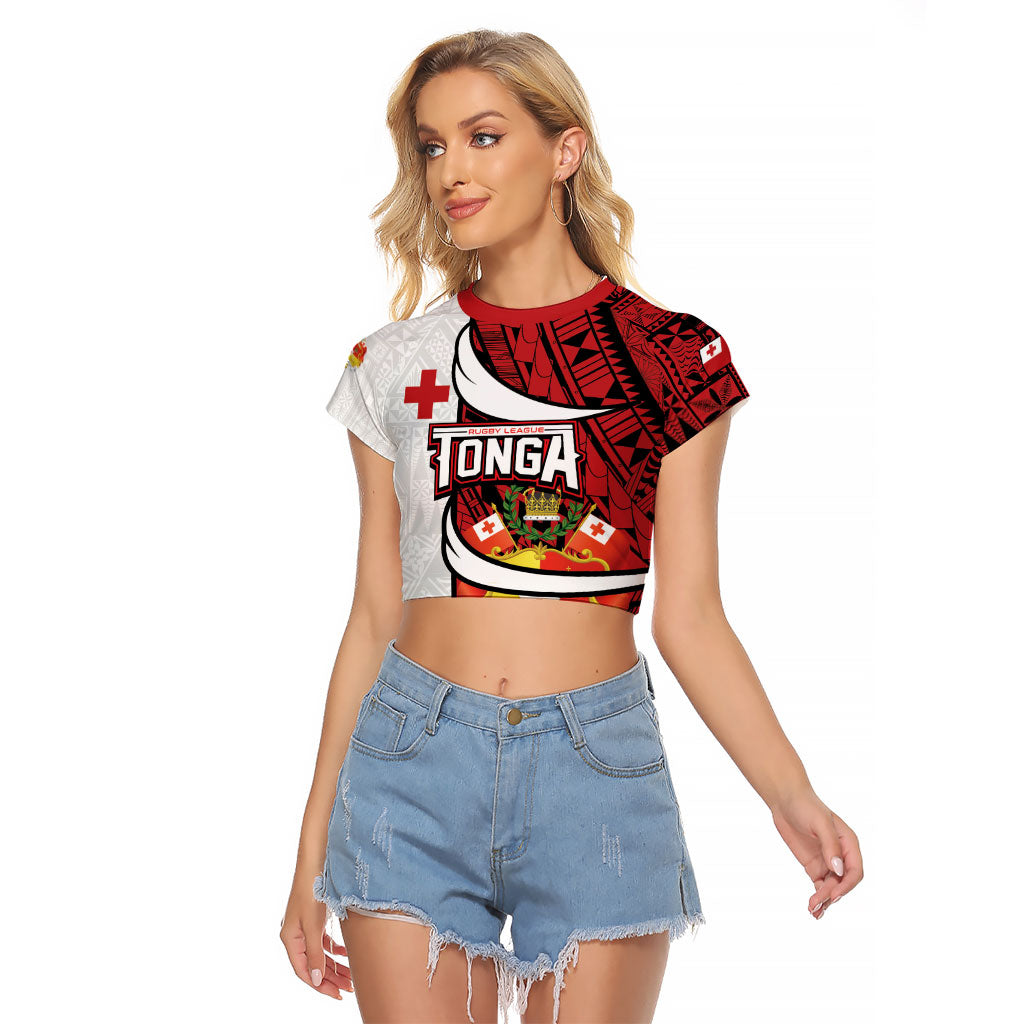 Custom Rugby Tonga 2026 Raglan Cropped T Shirt Ngatu Pattern Special Version LT01 Female Red - Polynesian Pride