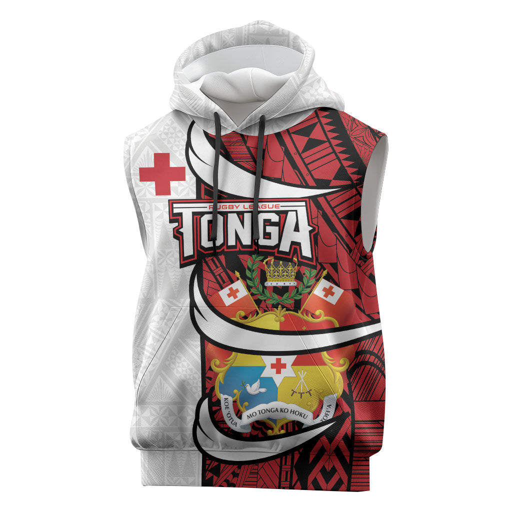 Custom Rugby Tonga 2026 Sleeveless Hoodie Ngatu Pattern Special Version LT01 Red - Polynesian Pride