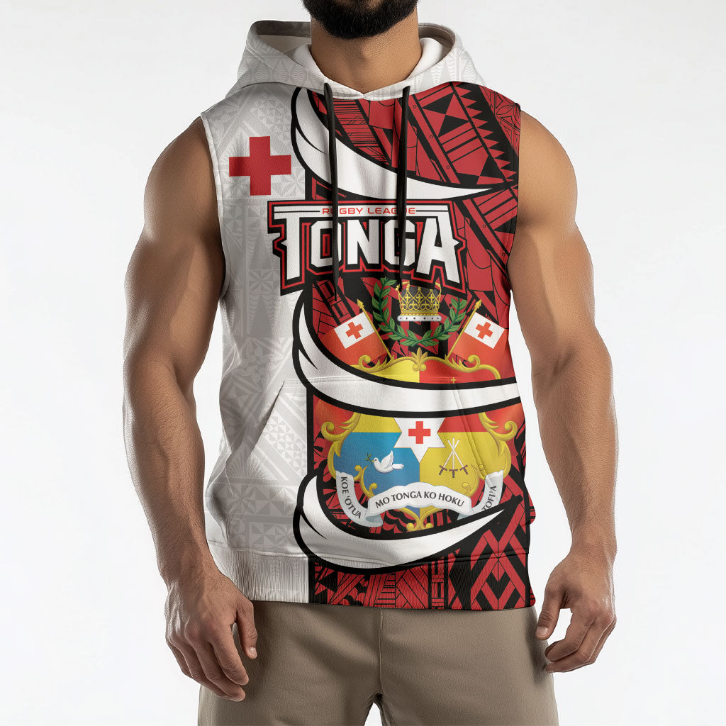Custom Rugby Tonga 2026 Sleeveless Hoodie Ngatu Pattern Special Version LT01 - Polynesian Pride