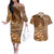 Personalised Fiji Masi Couples Matching Off The Shoulder Long Sleeve Dress and Hawaiian Shirt Bula Fijian Masi Tapa Vintage Style LT01 Brown - Polynesian Pride