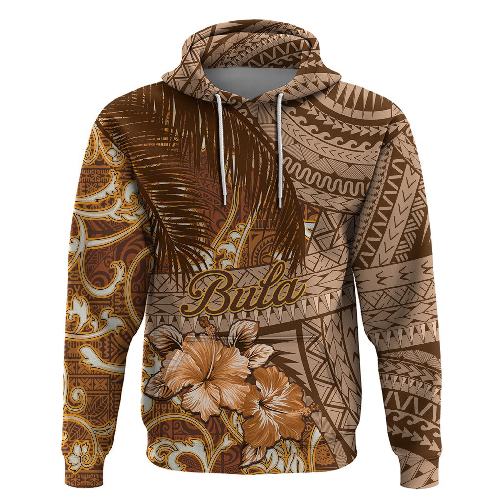 Personalised Fiji Masi Hoodie Bula Fijian Masi Tapa Vintage Style LT01 Brown - Polynesian Pride