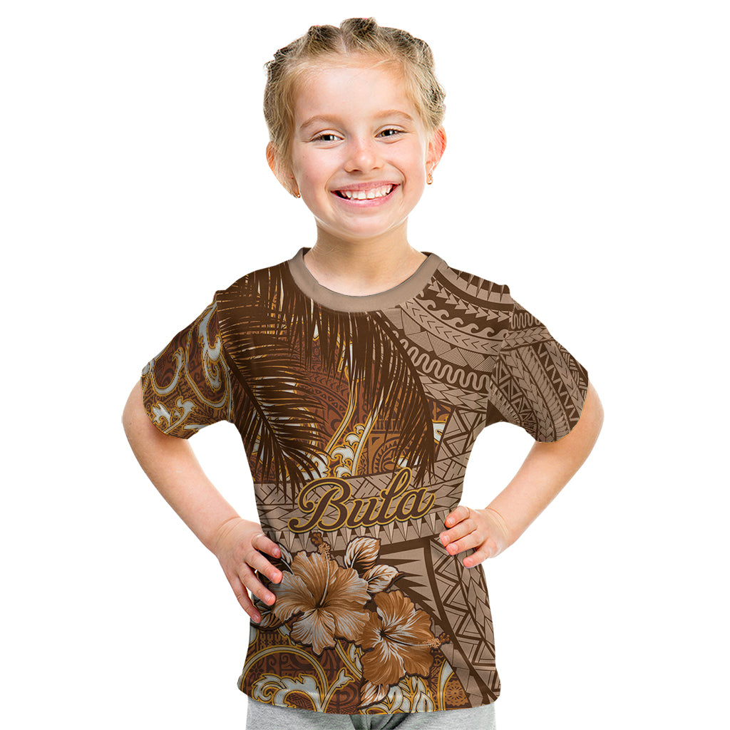 Personalised Fiji Masi Kid T Shirt Bula Fijian Masi Tapa Vintage Style LT01 Brown - Polynesian Pride