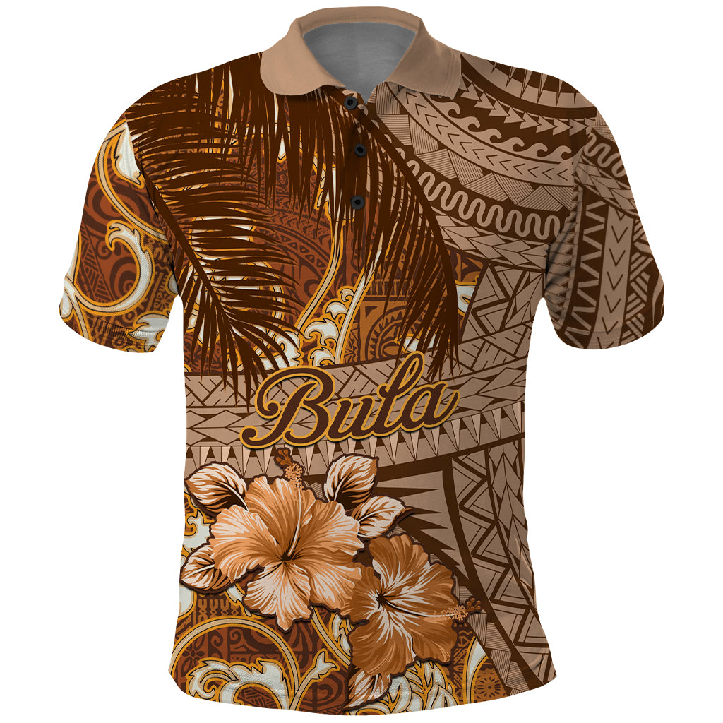Personalised Fiji Masi Polo Shirt - Bula Fijian Masi Tapa Vintage Style LT01 Brown - Polynesian Pride