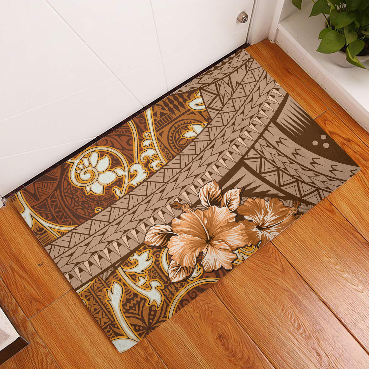 Fiji Masi Rubber Doormat Bula Fijian Masi Tapa Vintage Style LT01 Brown - Polynesian Pride