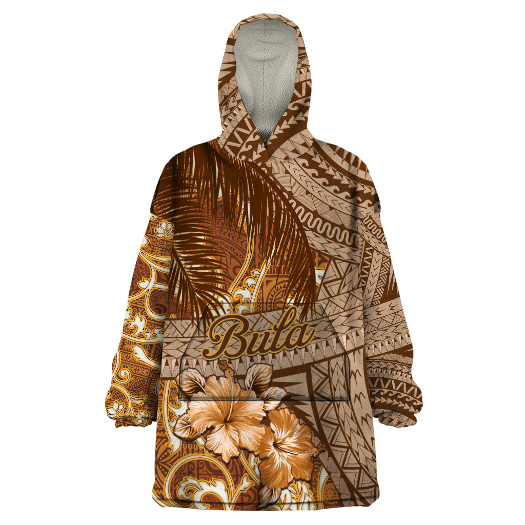 Personalised Fiji Masi Wearable Blanket Hoodie Bula Fijian Masi Tapa Vintage Style LT01 One Size Brown - Polynesian Pride