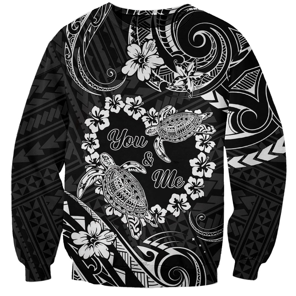 Polynesian Turtle Valentine Sweatshirt You And Me Hibiscus Heart LT01 Unisex Black - Polynesian Pride