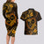 Polynesian Turtle Valentine Couples Matching Long Sleeve Bodycon Dress and Hawaiian Shirt You And Me Gold Hibiscus Heart LT01 - Polynesian Pride