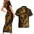 Polynesian Turtle Valentine Couples Matching Short Sleeve Bodycon Dress and Hawaiian Shirt You And Me Gold Hibiscus Heart LT01 - Polynesian Pride