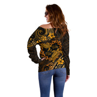 Polynesian Turtle Valentine Off Shoulder Sweater You And Me Gold Hibiscus Heart LT01 - Polynesian Pride