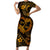 Polynesian Turtle Valentine Short Sleeve Bodycon Dress You And Me Gold Hibiscus Heart LT01 Long Dress Gold - Polynesian Pride