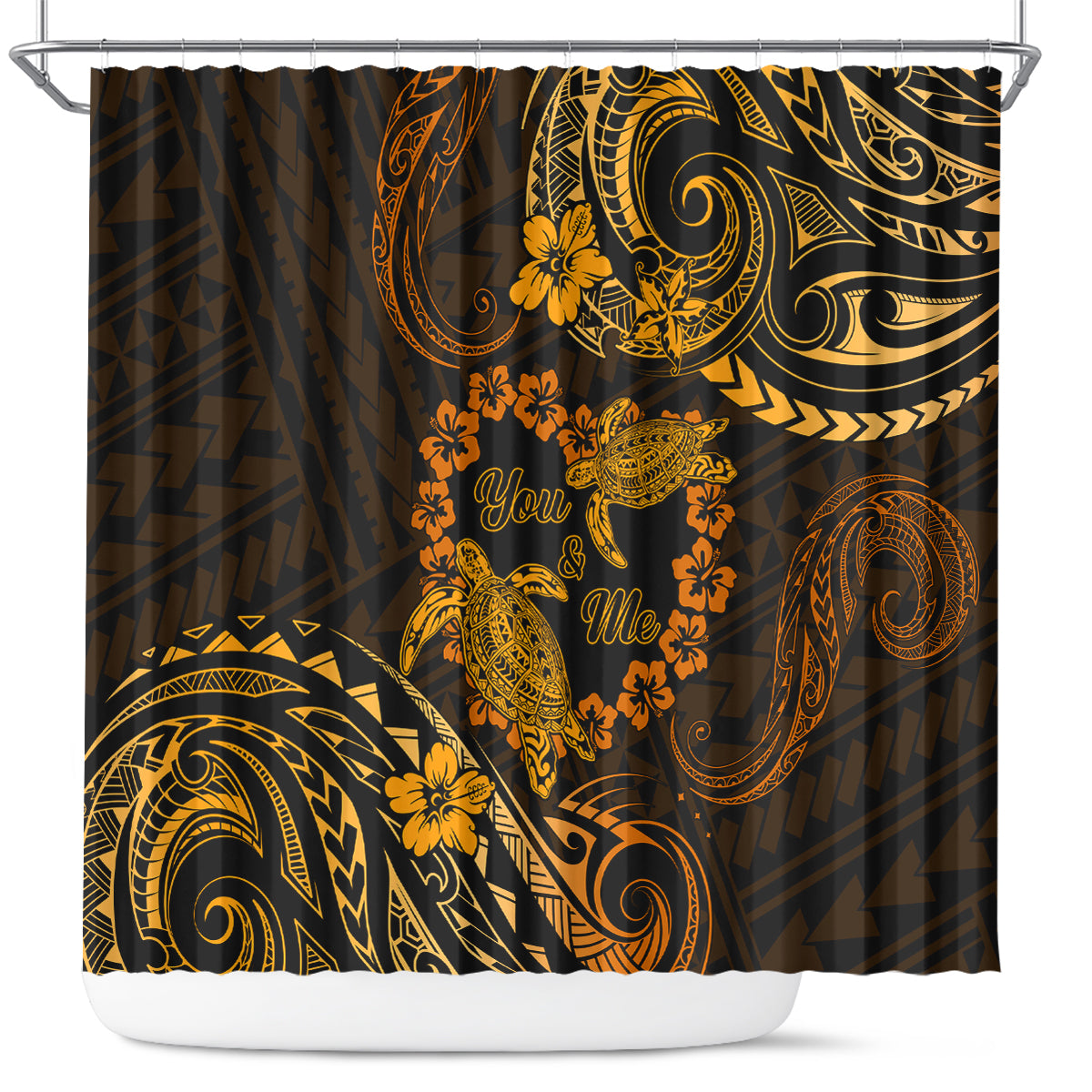 Polynesian Turtle Valentine Shower Curtain You And Me Gold Hibiscus Heart LT01 Gold - Polynesian Pride