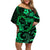 Polynesian Turtle Valentine Family Matching Off Shoulder Short Dress and Hawaiian Shirt You And Me Green Hibiscus Heart LT01 Mom's Dress Green - Polynesian Pride