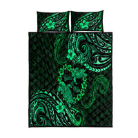 Polynesian Turtle Valentine Quilt Bed Set You And Me Green Hibiscus Heart LT01 Green - Polynesian Pride