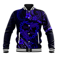Polynesian Turtle Valentine Baseball Jacket You And Me Navy Blue Hibiscus Heart LT01 Unisex Blue - Polynesian Pride