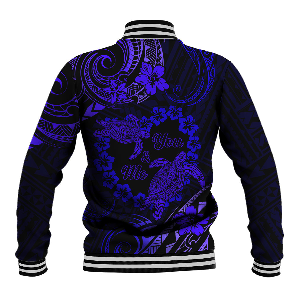 Polynesian Turtle Valentine Baseball Jacket You And Me Navy Blue Hibiscus Heart LT01 - Polynesian Pride