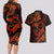 Polynesian Turtle Valentine Couples Matching Long Sleeve Bodycon Dress and Hawaiian Shirt You And Me Orange Hibiscus Heart LT01 - Polynesian Pride