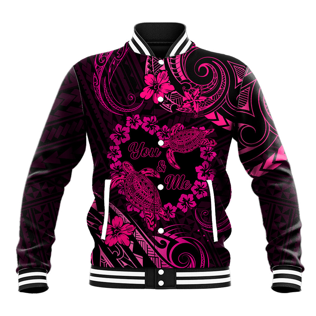 Polynesian Turtle Valentine Baseball Jacket You And Me Pink Hibiscus Heart LT01 Unisex Pink - Polynesian Pride