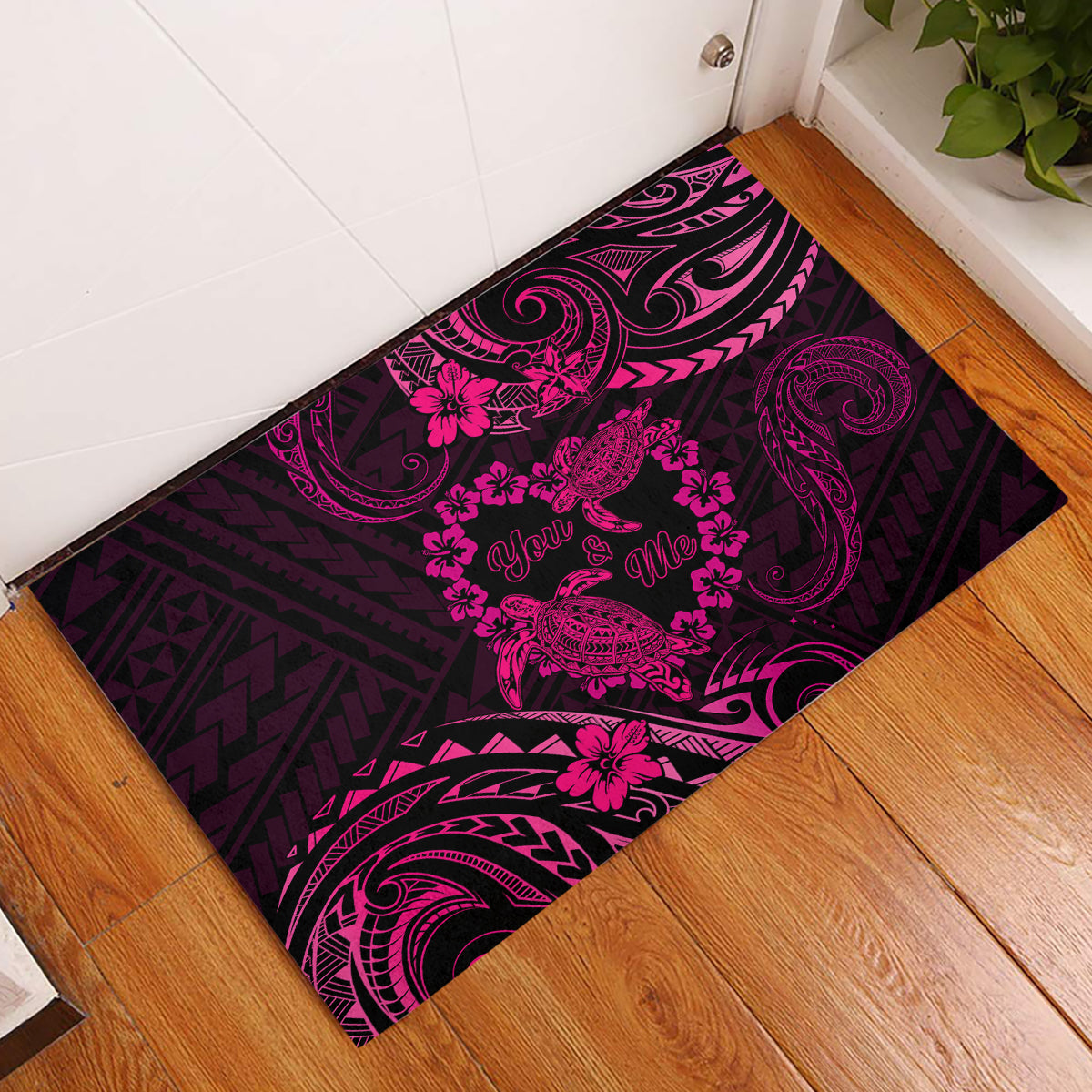 Polynesian Turtle Valentine Rubber Doormat You And Me Pink Hibiscus Heart LT01 Pink - Polynesian Pride
