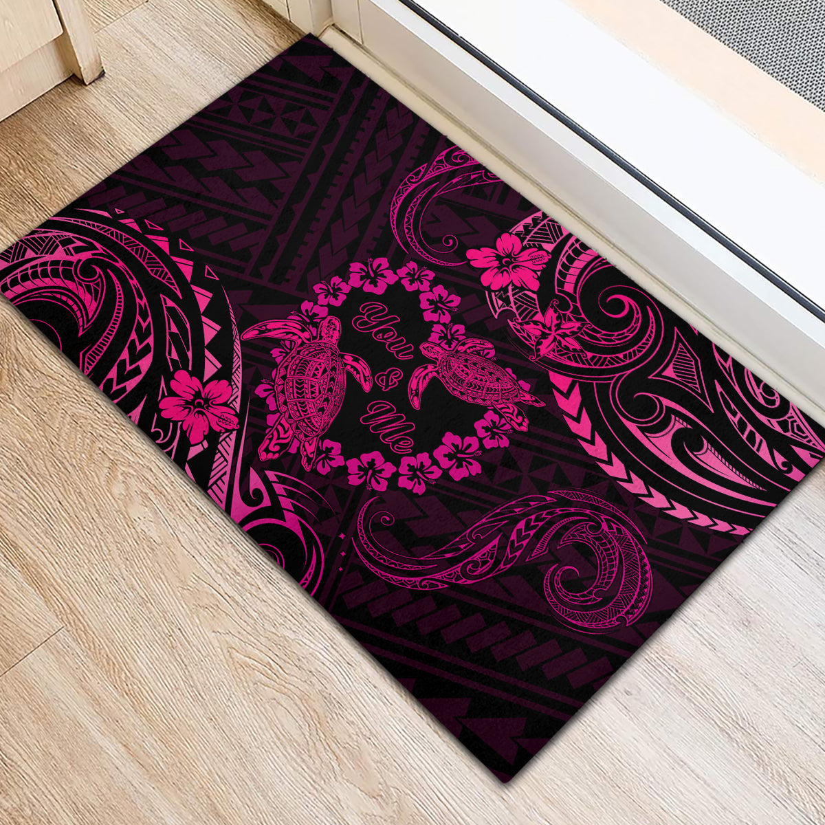Polynesian Turtle Valentine Rubber Doormat You And Me Pink Hibiscus Heart LT01 - Polynesian Pride