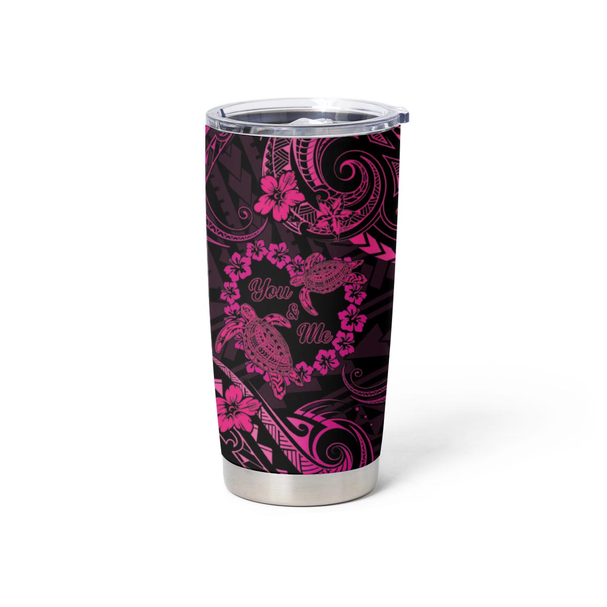 Polynesian Turtle Valentine Tumbler Cup You And Me Pink Hibiscus Heart LT01 - Polynesian Pride