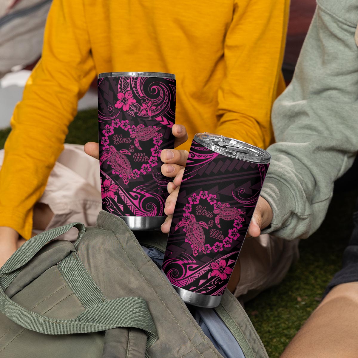 Polynesian Turtle Valentine Tumbler Cup You And Me Pink Hibiscus Heart LT01 - Polynesian Pride