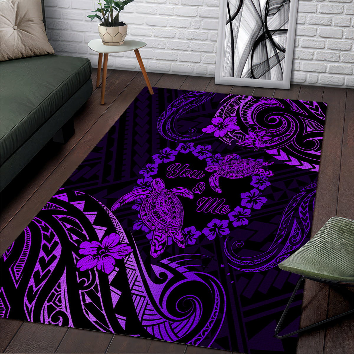 Polynesian Turtle Valentine Area Rug You And Me Purple Hibiscus Heart LT01 Purple - Polynesian Pride