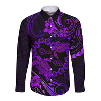 Polynesian Turtle Valentine Long Sleeve Button Shirt You And Me Purple Hibiscus Heart LT01 Unisex Purple - Polynesian Pride