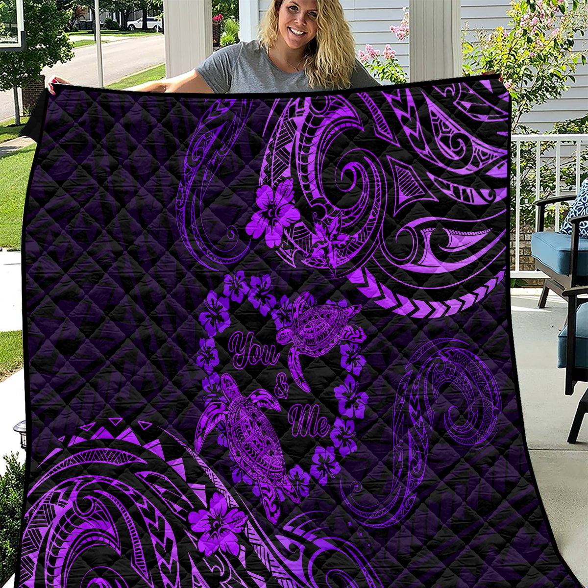 Polynesian Turtle Valentine Quilt You And Me Purple Hibiscus Heart LT01 Purple - Polynesian Pride