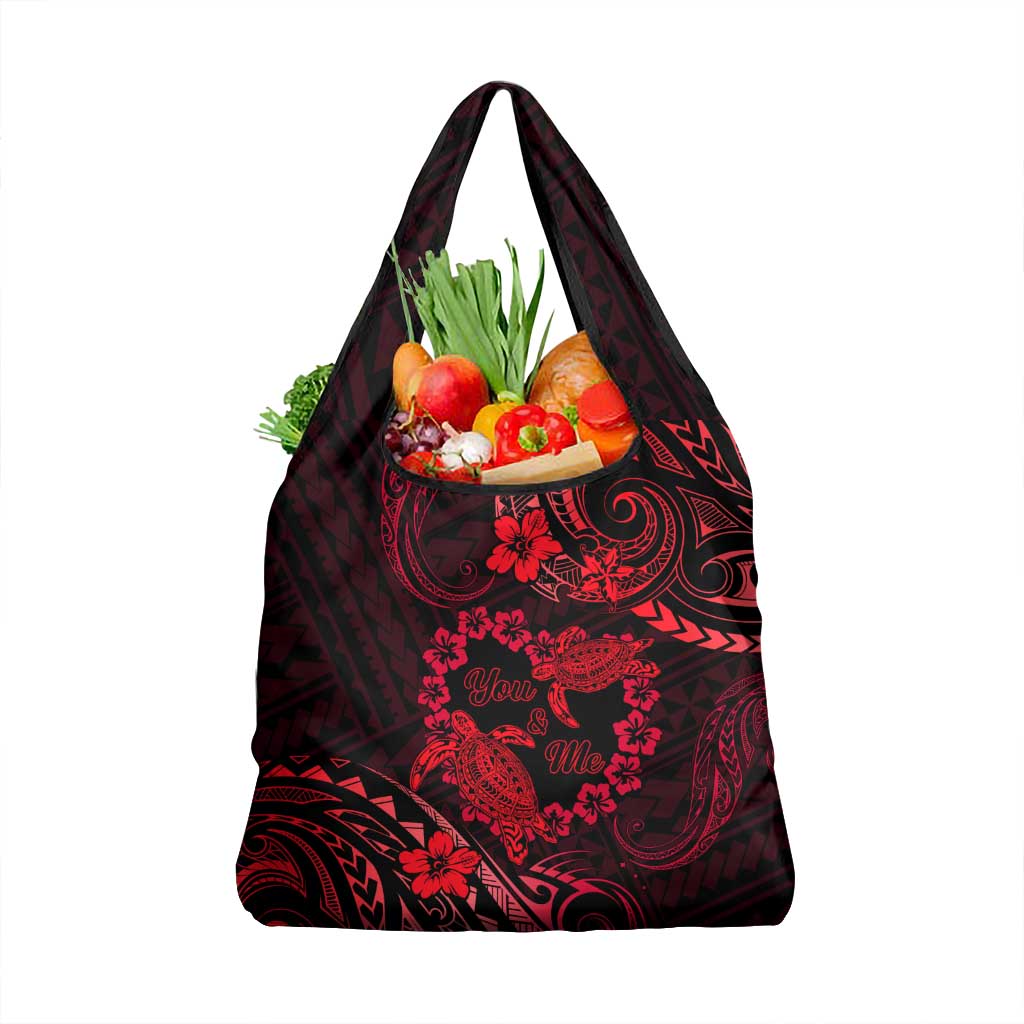 Polynesian Turtle Valentine Grocery Bag You And Me Red Hibiscus Heart LT01 1-pack One Size Red - Polynesian Pride