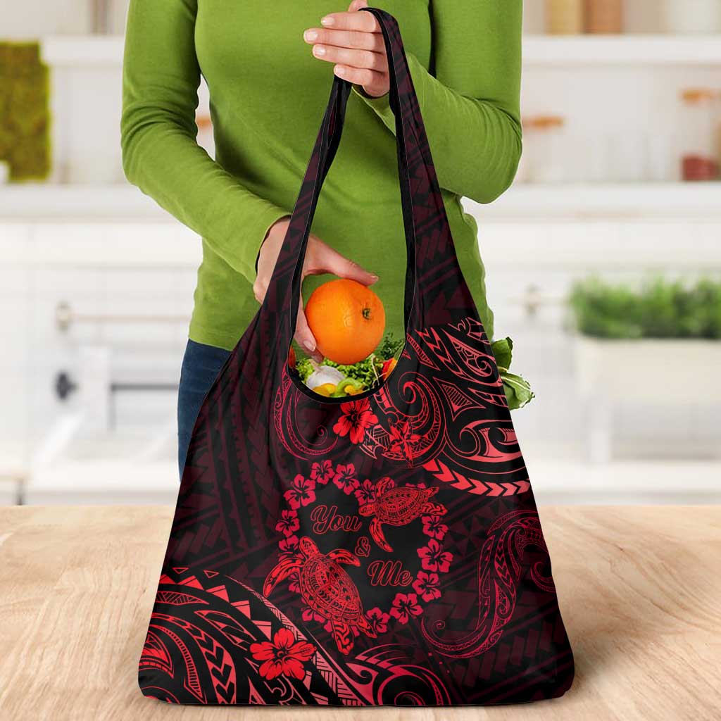 Polynesian Turtle Valentine Grocery Bag You And Me Red Hibiscus Heart LT01 - Polynesian Pride