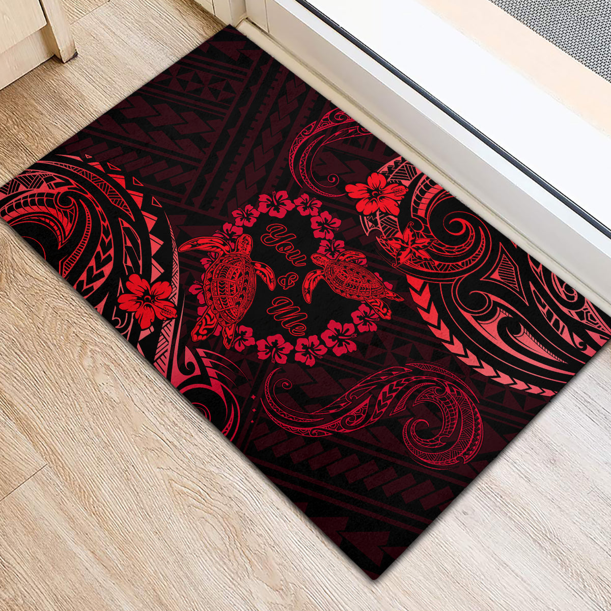 Polynesian Turtle Valentine Rubber Doormat You And Me Red Hibiscus Heart LT01 - Polynesian Pride