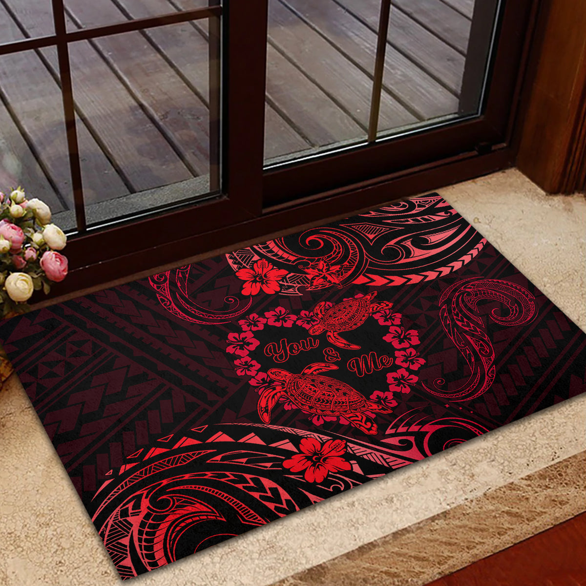 Polynesian Turtle Valentine Rubber Doormat You And Me Red Hibiscus Heart LT01 - Polynesian Pride