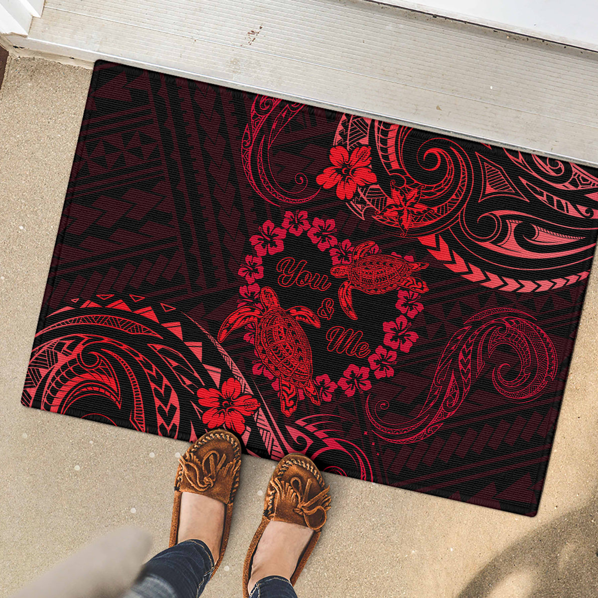 Polynesian Turtle Valentine Rubber Doormat You And Me Red Hibiscus Heart LT01 - Polynesian Pride