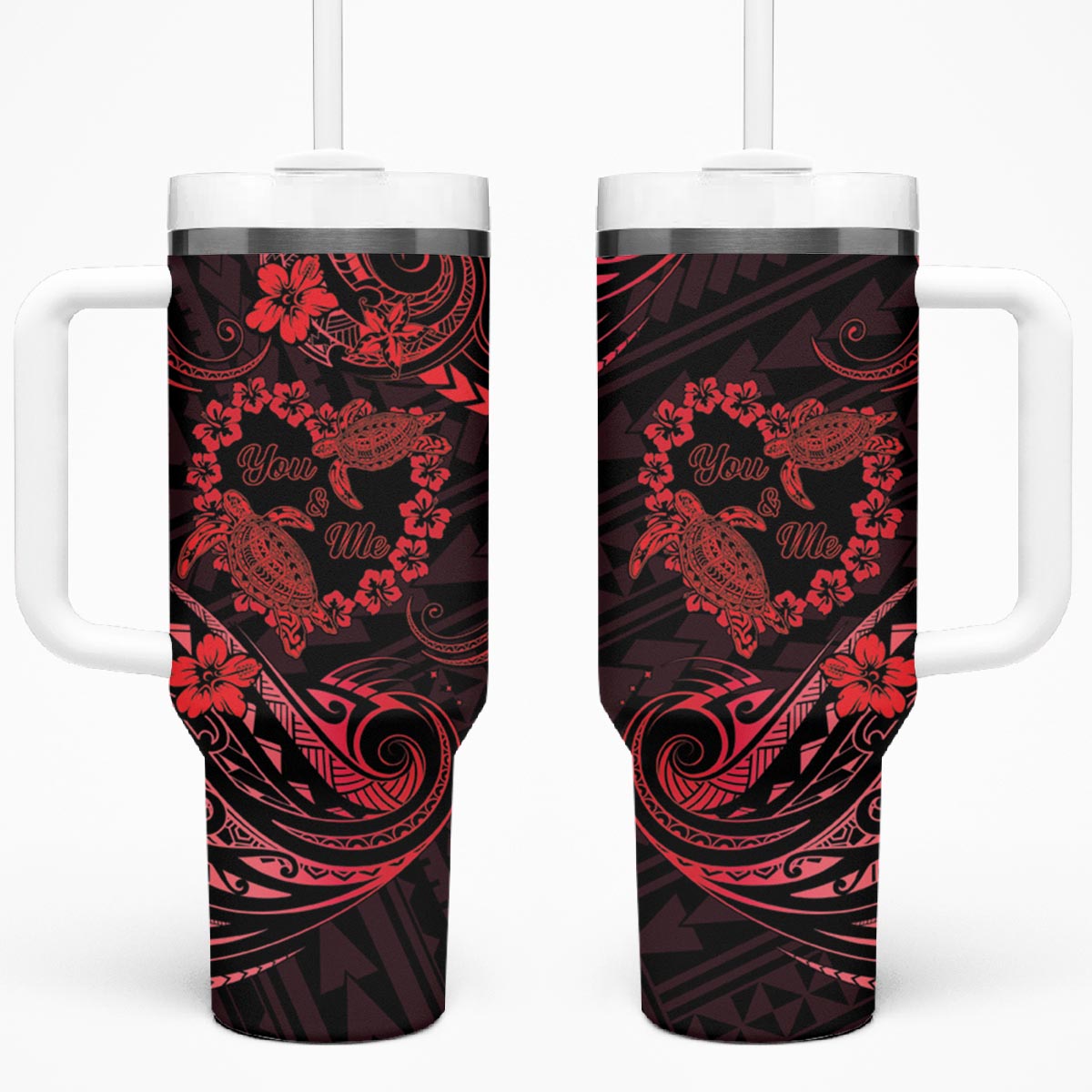 Polynesian Turtle Valentine Tumbler With Handle You And Me Red Hibiscus Heart LT01 One Size: 40 oz Red - Polynesian Pride