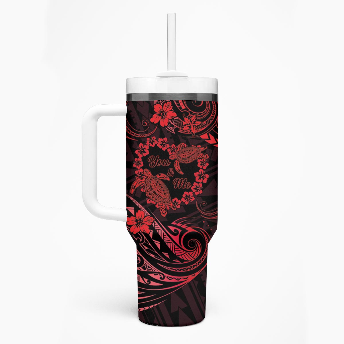 Polynesian Turtle Valentine Tumbler With Handle You And Me Red Hibiscus Heart LT01 - Polynesian Pride