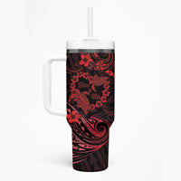 Polynesian Turtle Valentine Tumbler With Handle You And Me Red Hibiscus Heart LT01 - Polynesian Pride