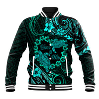 Polynesian Turtle Valentine Baseball Jacket You And Me Turquoise Hibiscus Heart LT01 Unisex Turquoise - Polynesian Pride