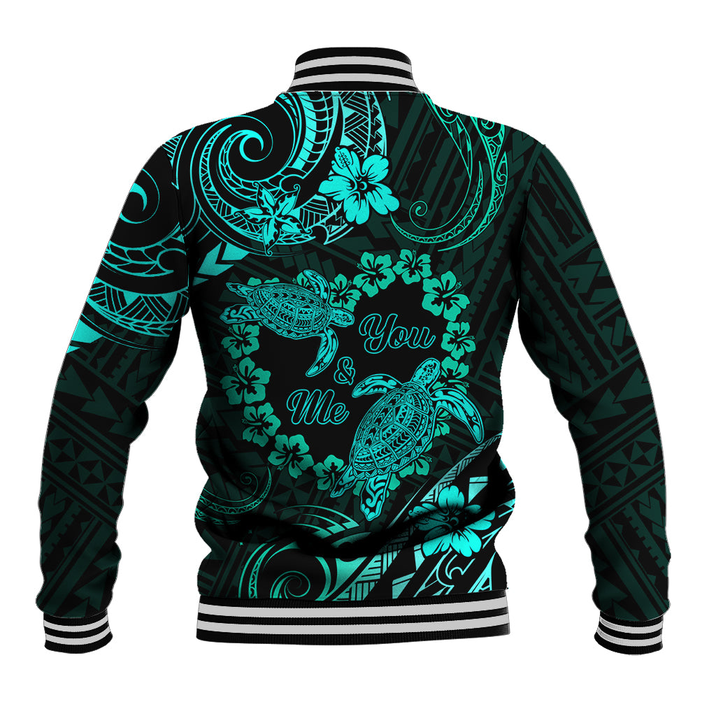 Polynesian Turtle Valentine Baseball Jacket You And Me Turquoise Hibiscus Heart LT01 - Polynesian Pride